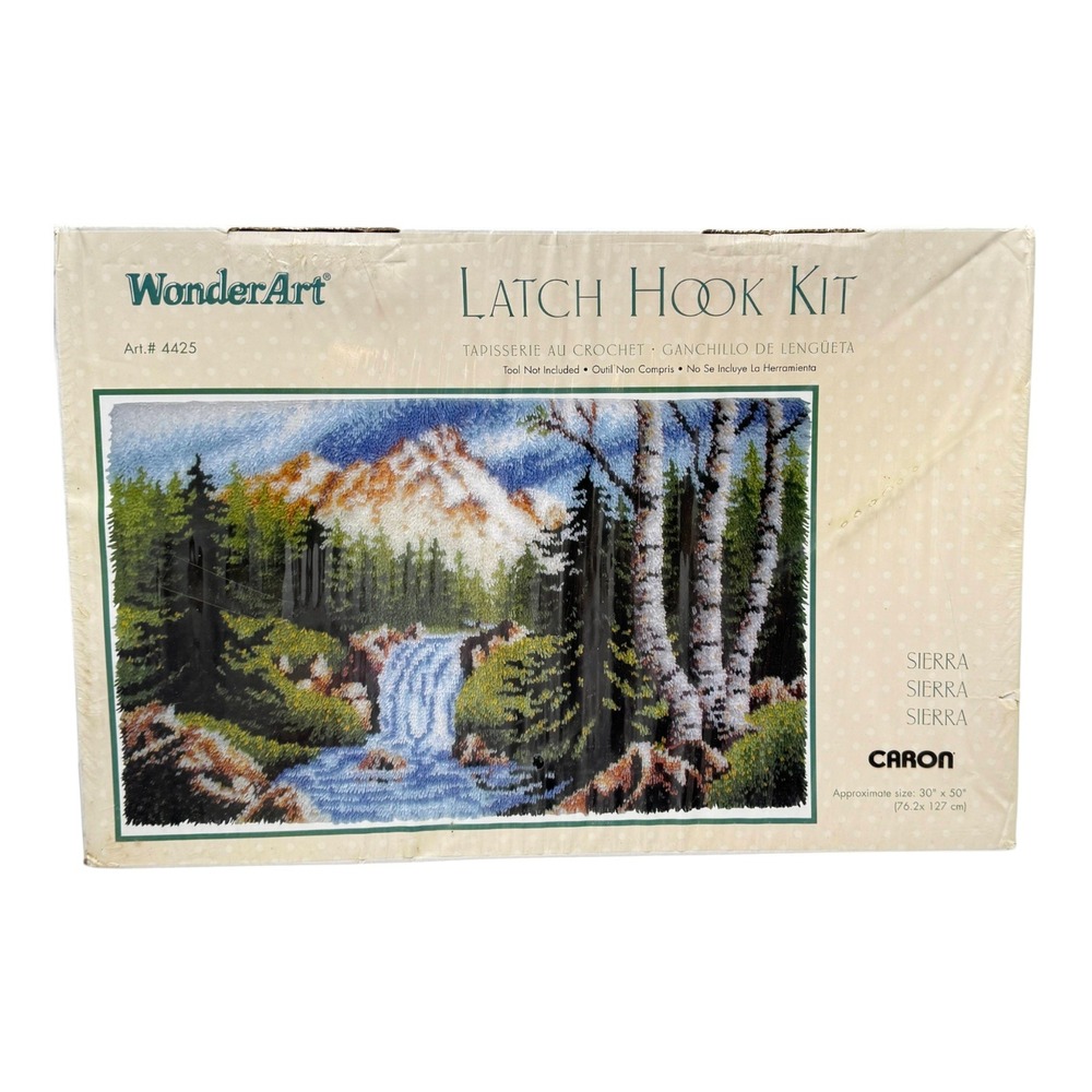 WonderArt Latch Hook Kit Sierra Mountain Waterfall Rug Vintage New